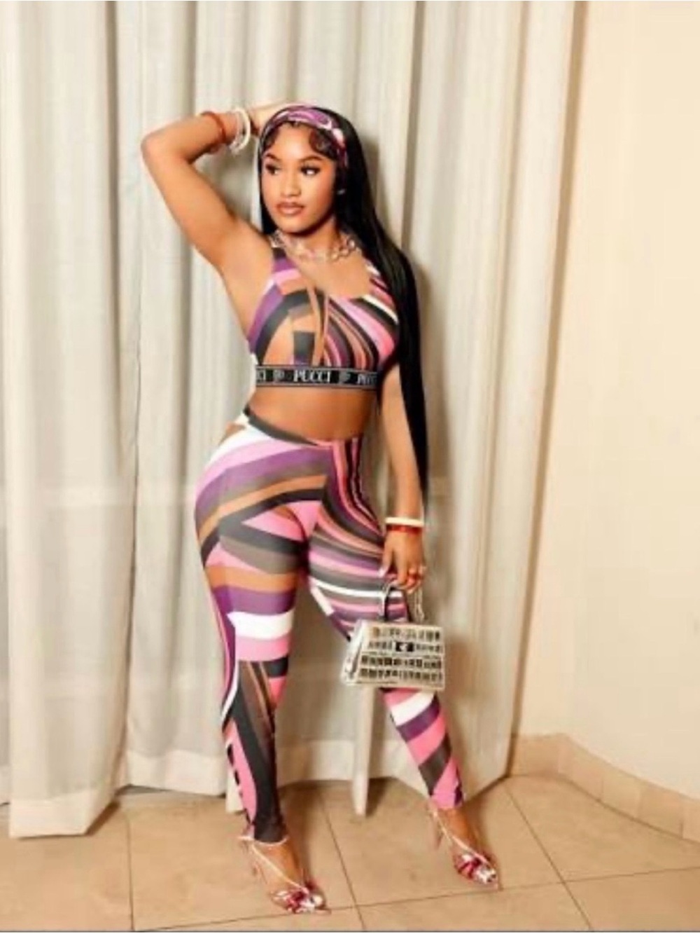 Pink Multi-Stripe High-Rise Leggings